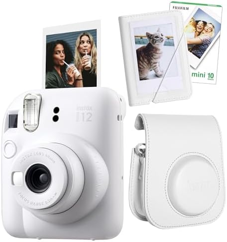 mini 12 Fotoğraf Makinesi-10'lu Film-Mini Albüm ve Deri Kılıf Seti (Beyaz)