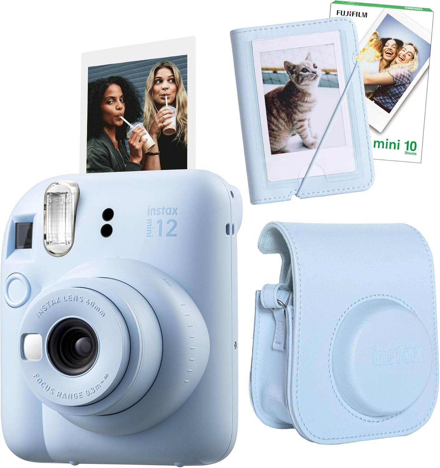 mini 12 Lila Fotoğraf Makinesi-10'lu Film-Mini Albüm ve Deri Kılıf Seti (Mavi)
