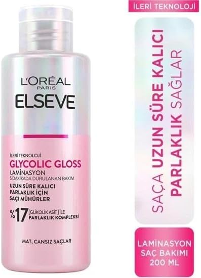 Elseve Glycolic Gloss Parlaklığı Saça Mühürleyen Laminasyon 5 Dakikada Durulanan Bakım 200 ml