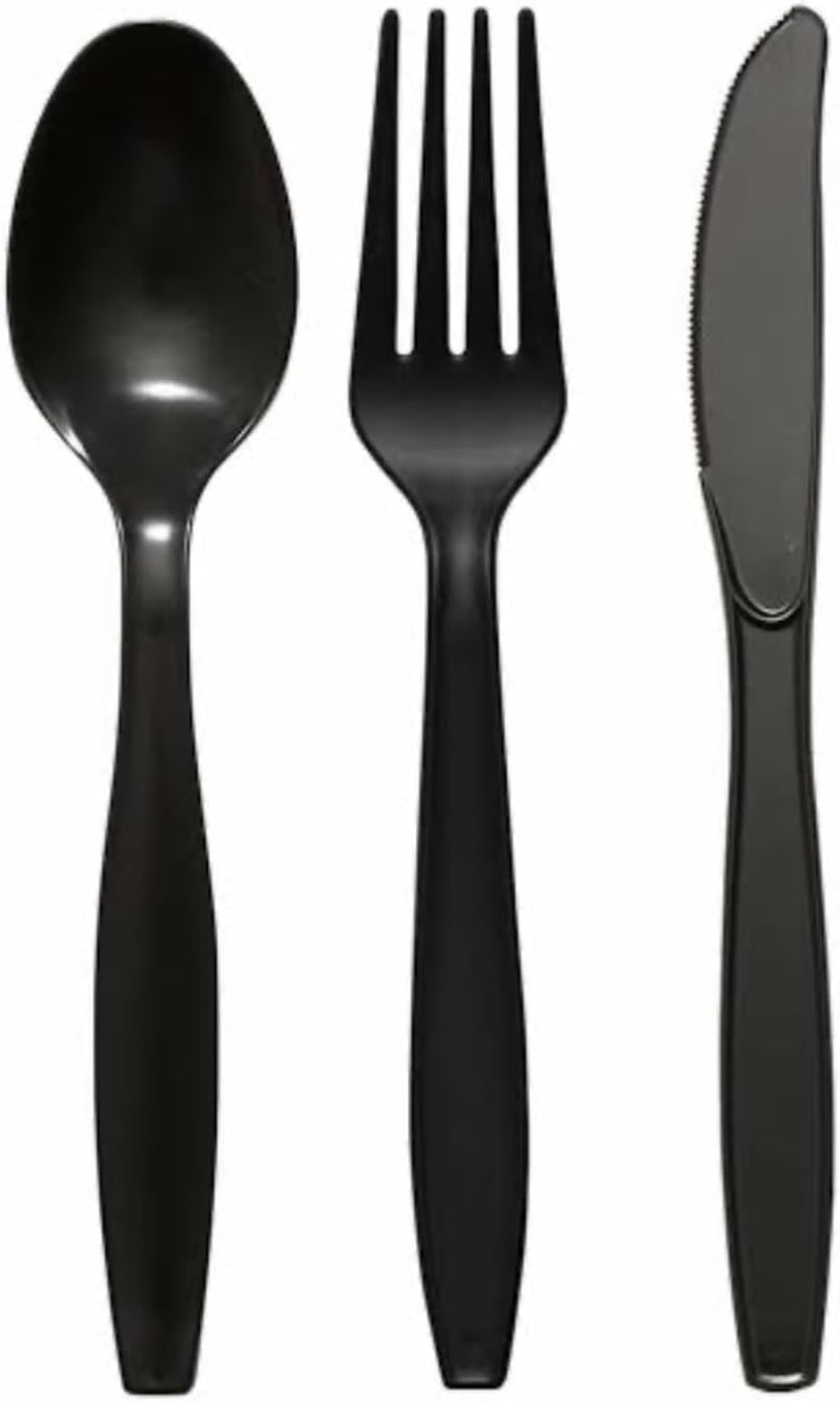 Alternative view of Plastik Lüks Çatal-kaşık- Bıçak 3 Lü Siyah Siyah Set 100 Lü