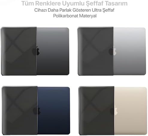 MacBook Air 15,3 ile Uyumlu M5 (A3448) M4 (A3241) M3 (A3114) M2 (A2941) Polikarbonat Sert Koruyucu Çizilme ve Darbe Önleyici Kılıf (Siyah Şeffaf, 15 inç 2023-2026)