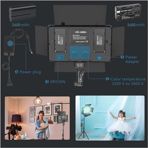 800 LED Çift Modlu Bataryalı ve Fişli Fotoğraf Stüdyosu Işığı - Aydınlatma, Görsel Fotoğraflama, Kamera, Youtuber, Twitch Yayıncı Işığı (LED U800 Beyaz Işık)