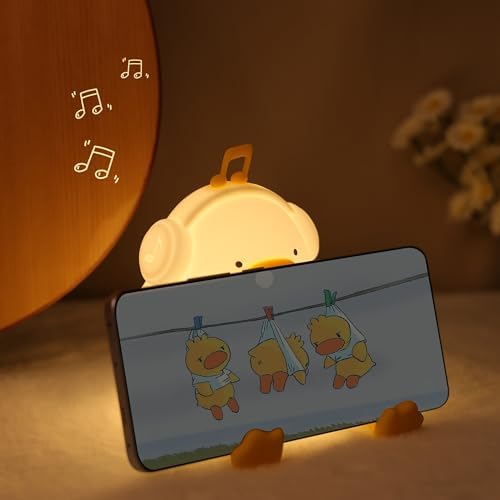 Ördek gece lambası, kulaklıklı sevimli ördek lambası, yatak odası için mükemmel silikon gece lambası, kısılabilir zamanlayıcılı müzik dekoru, şarj edilebilir, bebekler, kız çocukları için doğum günü,