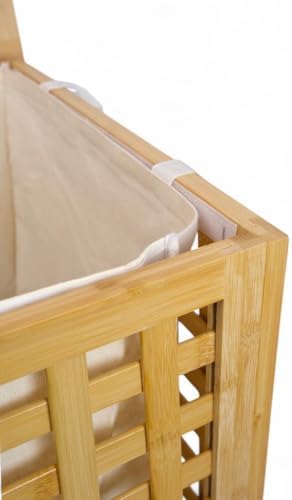 Bambu Çamaşır Sepeti 62x45 cm Kulplu Taşınabilir Bezli DB-0041