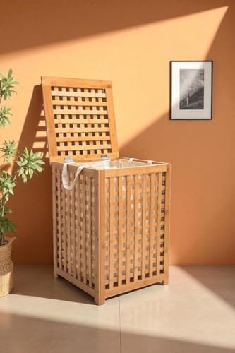 Alternative view of Bambu Çamaşır Sepeti 62x45 cm Kulplu Taşınabilir Bezli DB-0041