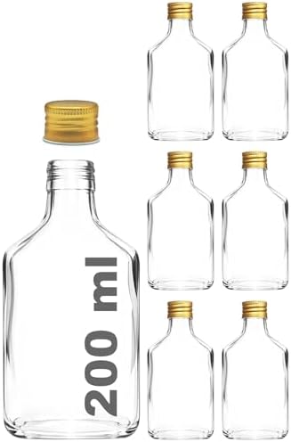 200 cc Kapaklı Cold Şişesi 200 ml Yassı Soğuk Kahve Cam Şişe 6 Adet (Altın/ (Metal))