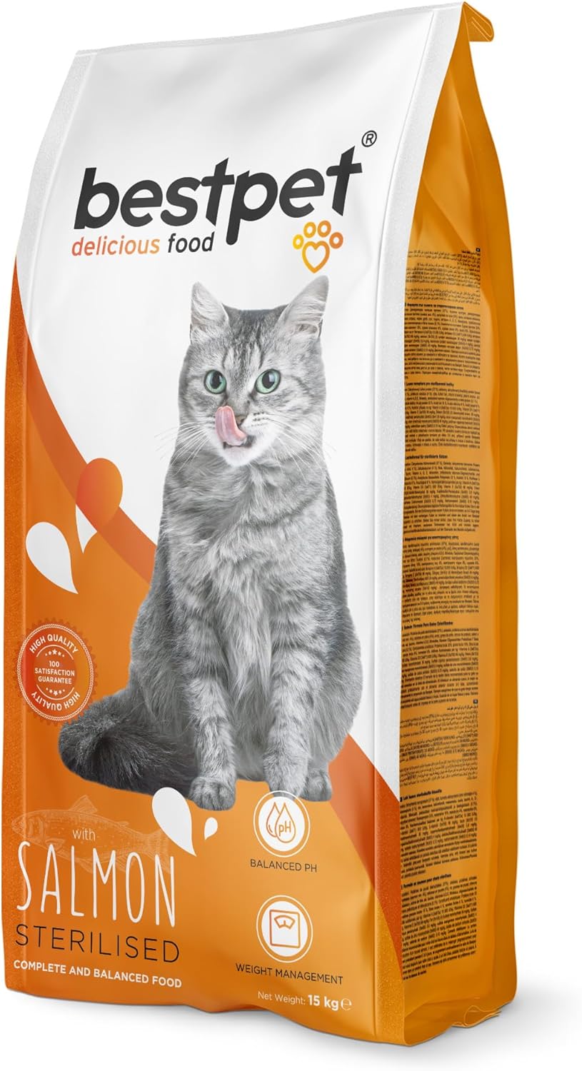 Bestpet Yetişkin, Kısırlaştırılmış Kediler İçin Somonlu Kuru Mama 15 kg