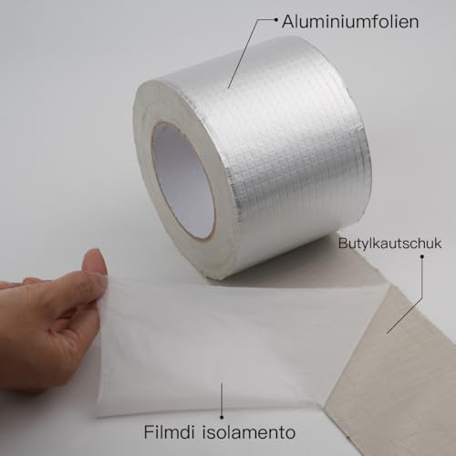 Alternative view of Butil Bant Su Geçirmez Bant Alüminyum Folyo Bant Bant 2 "(g) x 11.2ft (L) x 1.2mm (T), Tuvaletlerde, Boru Hatlarında, Çatı Çatlaklarında, Karavanlarda, Şemsiyelerde, Pencerelerde, Teknede, Zeminlerde,