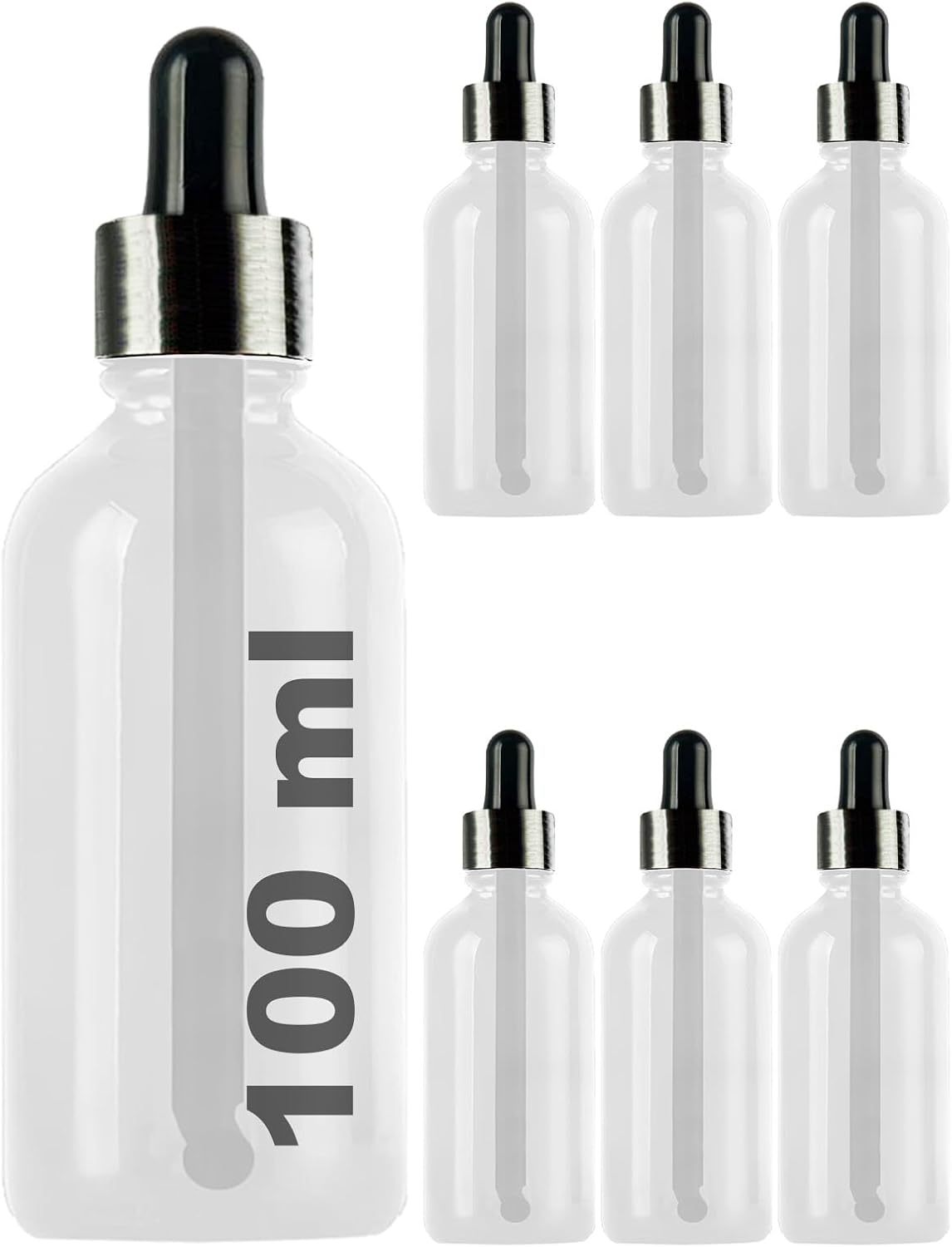 Alternative view of 100 ml Metal Kapaklı Damlalık Dropper Şişesi Serum 100 cc Cam Şişe 6 Adet (Siyah Kapak, Şeffaf)