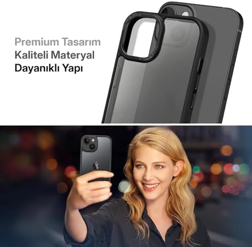 15 için Mat Hybrid Materyal Metal Kamera Korumalı ve Metal Tuş Takımlı Ultra Güçlü Koruma Sağlayan ve Şık Görünümlü Premium Kılıf (Siyah, 15)