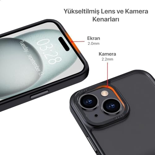 Alternative view of 15 için Mat Hybrid Materyal Metal Kamera Korumalı ve Metal Tuş Takımlı Ultra Güçlü Koruma Sağlayan ve Şık Görünümlü Premium Kılıf (Siyah, 15)