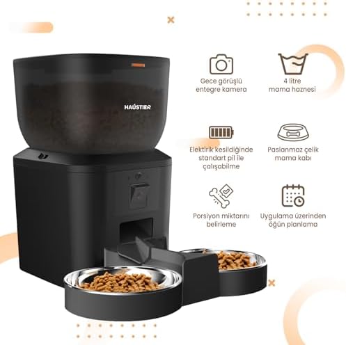 Alternative view of Haustier QQ029-Dual 1080P Gece Görüş Kameralı Akıllı Kedi Mama Kabı, App-Wifi Uzaktan Kontrol, Sesle Çağırma, 2.4Ghz/5Ghz, 4Lt hazne, Çift Metal Kase (Siyah)