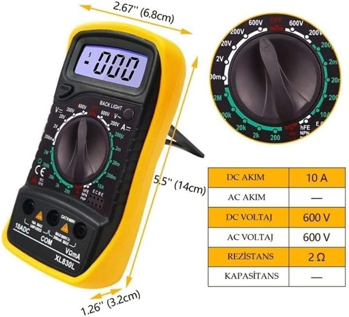 Xl830l Dijital Multimetre Ölçü Aleti Volt Amper Ölçer Pil Kablo