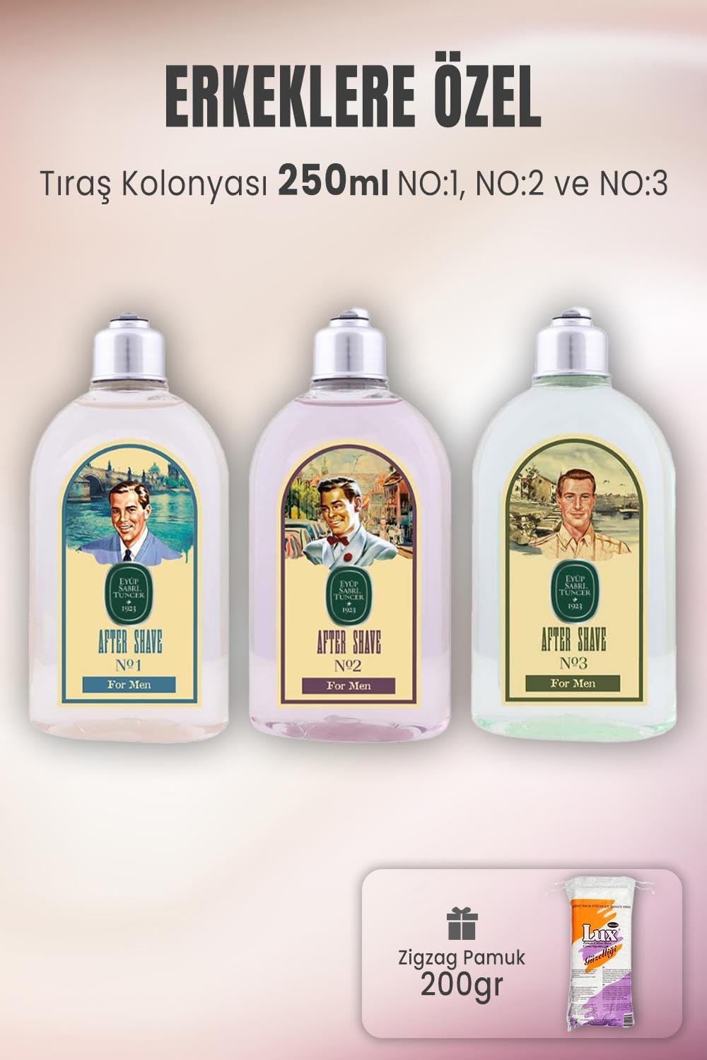 Tıraş Kolonyası Seti 1-2-3 ve Zigzag Pamuk 200 gr
