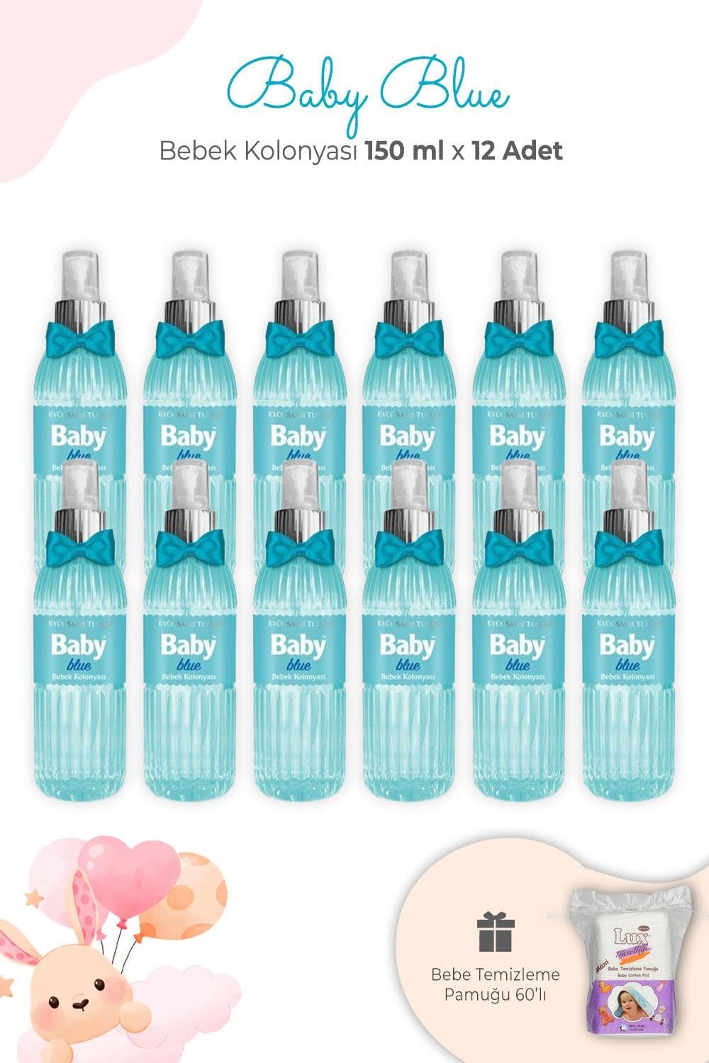 Alternative view of Baby Blue Bebek Kolonyası 150 ml x 12 Adet ve Kare Bebek Pamuğu
