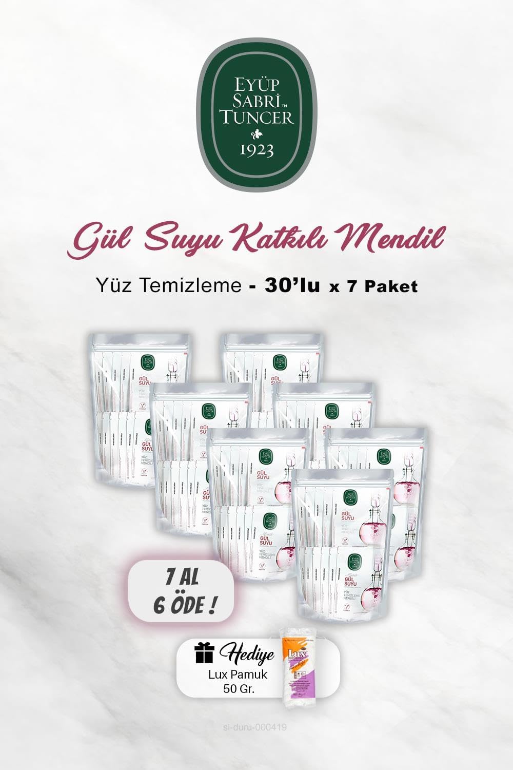 Alternative view of 7 AL 6 ÖDE Gül Suyu Yüz Temizleme Mendili 30'lu, Pamuk Hediyeli
