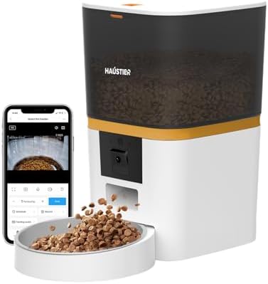 Haustier QQ009 Gece Görüşlü 1080P FHD kameralı, Akıllı Kedi Köpek Otomatik Mama Kabı, App-Wifi Uzaktan Kontrol, Sesle Çağırma, 2.4Ghz-5Ghz, 6Lt hazne, Metal Kase (Beyaz)