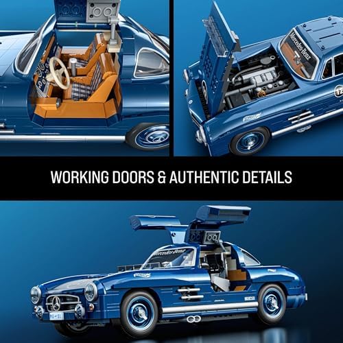 Alternative view of Mattel MEGA koleksiyona uygun yarış arabası yapı oyuncağı, 1500 parçalı, metal, 1:12 ölçekli, gri renkli -Benz 300 SL modeli, HWW25