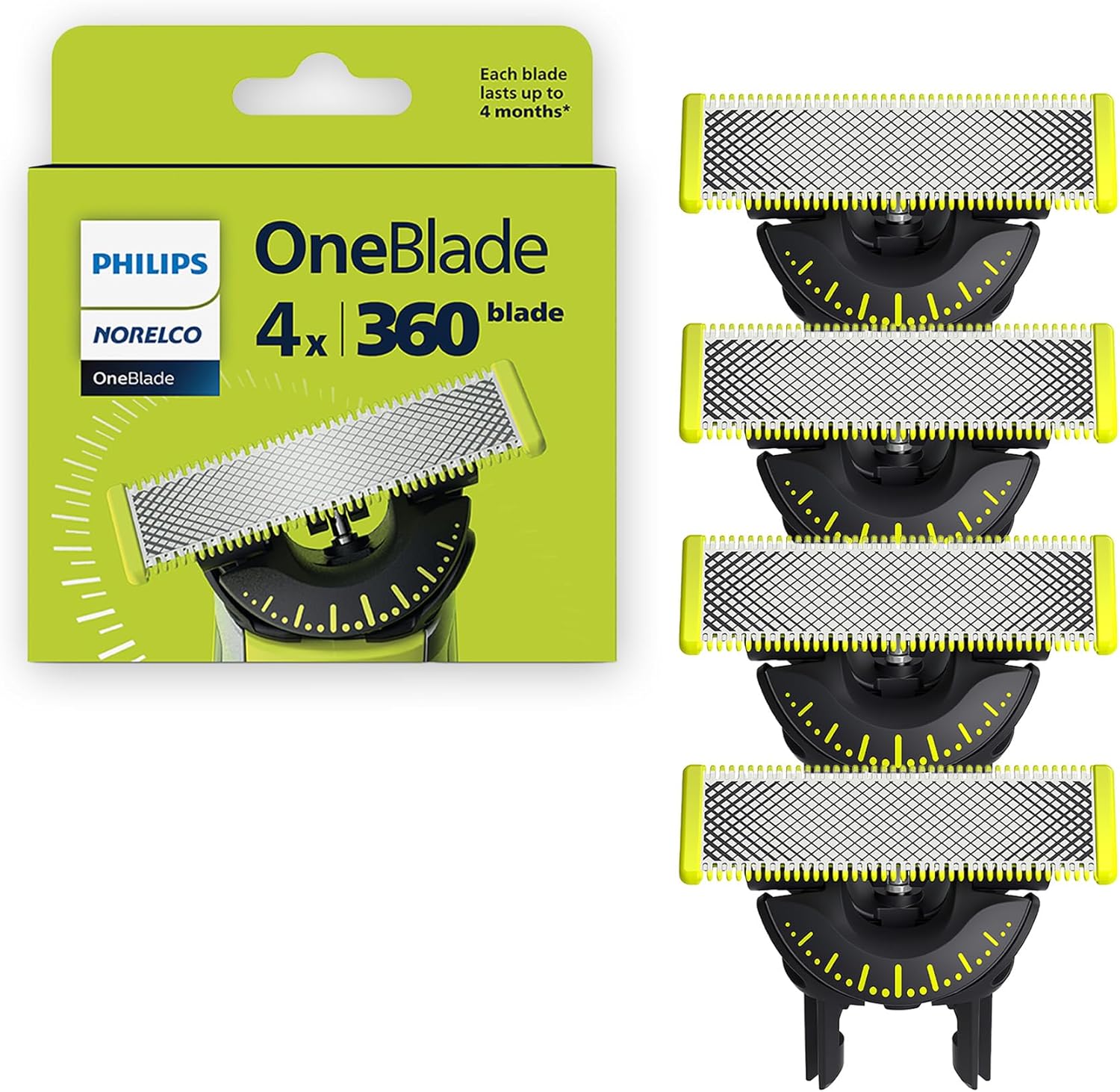 Norelco OneBlade 360 Bıçaklar, OneBlade Elektrikli Tıraş Makinesi ve Düzeltici için Orijinal Yedek Bıçaklar, 4'lü Paket, QP440/80