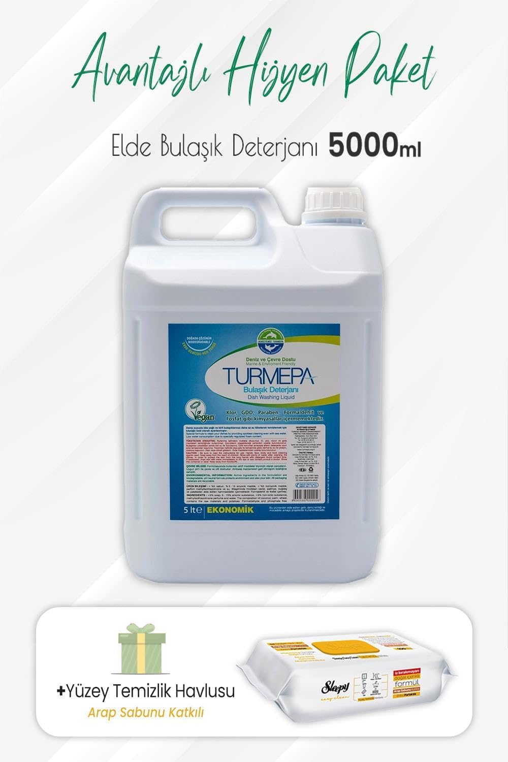 Elde Yıkama Bulaşık Deterjanı 5 lt ve Arap Sabunlu Yüzey Temizlik 100' lü