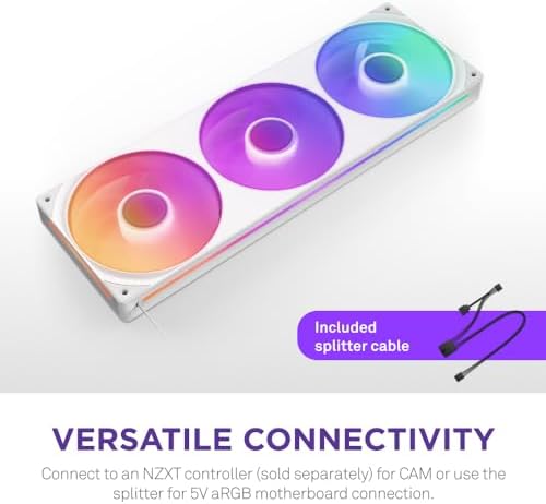 NZXT F360 RGB Core – 360 mm tekli çerçeve fan ünitesi 3 x 120 mm RGB fanlı – devir sayısı ve aydınlatma kontrolü – yüksek statik basınç ve hava akımı – fan başına 8 aRGB LED – beyaz