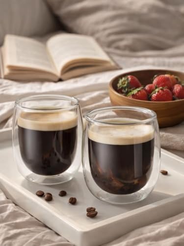Needd Çift Katmanlı Cam Bardak Seti 2'li 250 ml | Borosilikat Double Isı Yalıtımlı Şeffaf Kahve Bardağı | Americano,, Cappuccino ve Soğuk İçecek için