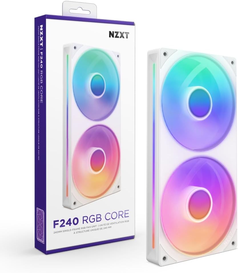 Alternative view of NZXT F240 RGB Core Tek Çerçeve Fan Ünitesi, 240mm, 2x 120mm RGB Fan Dahil, Hız ve Aydınlatma Kontrolü, Yüksek Statik Basınç ve Hava Akışı, 8 aRGB LED, Beyaz