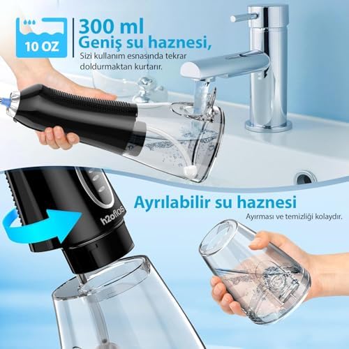 Alternative view of H2ofloss Şarjlı Kablosuz Ağız Duşu, Hızlı ve Etkili Diş Arası Temizliği – 300 ml Su Hazneli, 5 Modlu, 6 Başlıklı, IPX7 Su Geçirmez, Diş Taşı Temizliği (Siyah)