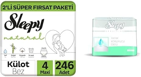 Natural 2'li Fırsat Paketi Külot Bez 4 Numara Maxi 246 Adet ve Sensitive Yatak Koruyucu Örtü 60 X 90 cm (1 x 30 Adet)