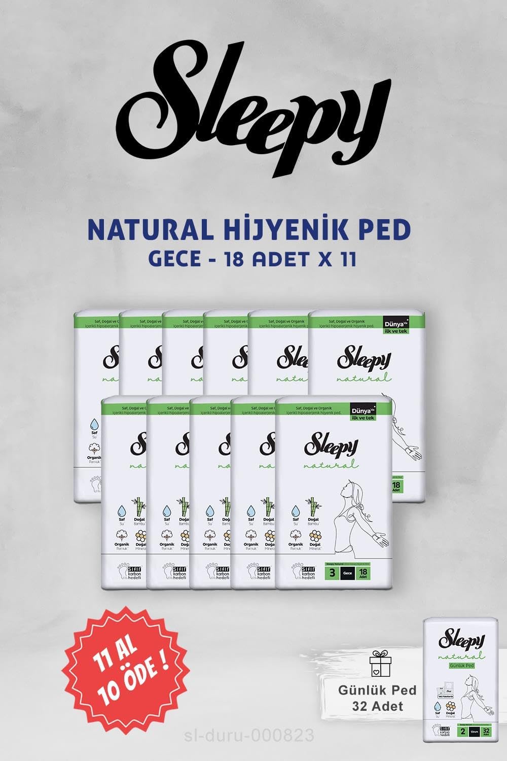 Alternative view of 11 AL 10 ÖDE Natural Hassas Hijyenik Ped Gece 18 Adet ve 32 li Günlük Ped