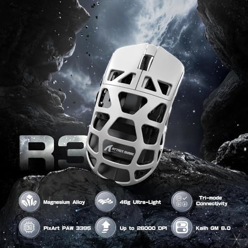 ATTACK SHARK R3 Magnezyum Alaşımlı Kablosuz Gaming Mouse – 46g Ultra Hafif, PixArt PAW3395 Sensör, 8K Tepki Hızı, BT/2.4G/Kablolu Üçlü Mod, 26000 DPI Ayarlanabilir, Windows/Xbox/PS Uyumlu -