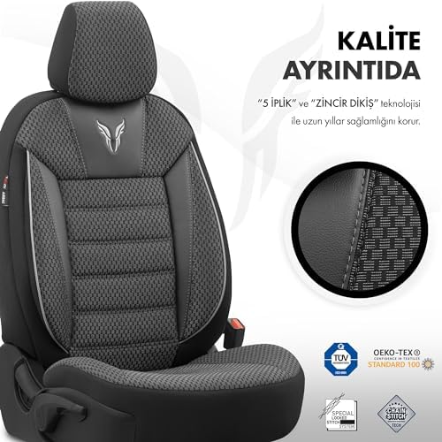 Alternative view of Toro Ortopedik Ekstra Destekli Oto Koltuk Kılıfı Özel Pamuklu Kumaş Tam Set - Siyah-Gri