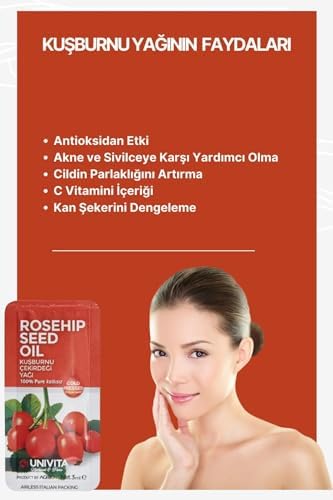 Alternative view of UNIVITA %100 Doğal Soğuk Sıkım Kuşburnu Çekirdeği Yağı - Rosehip Seed Oil 3 ml X 6 Adet
