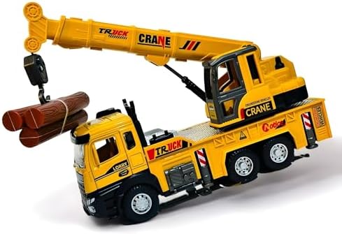 Oyuncak Sesli ve Işıklı Metal 1:28 Ölçek Çek Bırak İnşaat Araçları Kapıları Açılabilen Die Cast Model İş Makinaları (Vinç-1)