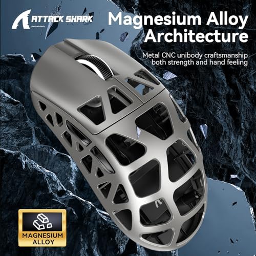 Alternative view of ATTACK SHARK R3 Magnezyum Alaşımlı Kablosuz Gaming Mouse – 46g Ultra Hafif, PixArt PAW3395 Sensör, 8K Tepki Hızı, BT/2.4G/Kablolu Üçlü Mod, 26000 DPI, Windows/Xbox/PS Uyumlu - Silver Grey