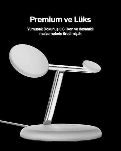 Alternative view of 3'ü 1 Arada Manyetik MagSafe Uyumlu Qi2 15W Kablosuz Şarj Standı, 16, 15, 14 ve 13 Serisi, AirPods, vb. için Hızlı Şarj Özellikli Şarj Cihazı (PSU dahil) - Siyah