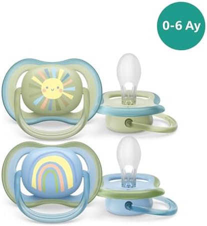 Avent Ultra Air Emzik, Erkek Bebekler için 0-6 Ay, 2’li Paket, Ortodontik Silikon, Geniş Hava Delikli, Mikrodalga Sterilize Edilebilir, BPA İçermez, Taşıma Kutulu, SCF085/58