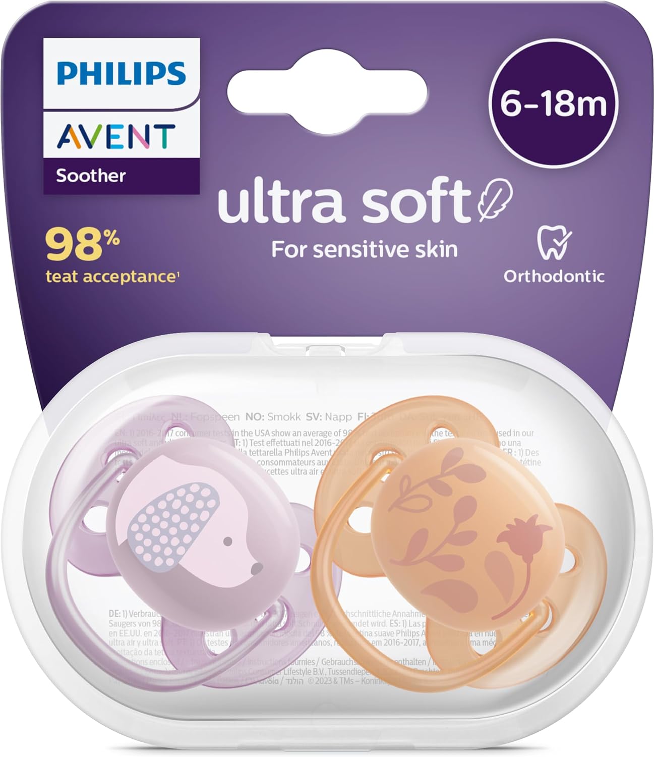 Alternative view of Avent Ultra Soft Emzik, Kız Bebekler için 6‑18 Ay, 2’li Paket, Ortodontik Silikon, FlexiFit Kalkanlı, Ultra Yumuşak, BPA İçermez, Taşıma Kutulu, SCF091/18