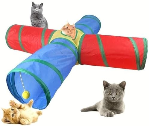 Gökkuşağı Renkli Katlanır Kedi ve Köpek Oyun Tüneli, Uzun Eğlenceli Evcil Hayvan Oyuncak Tüneli (Dört Yönlü)