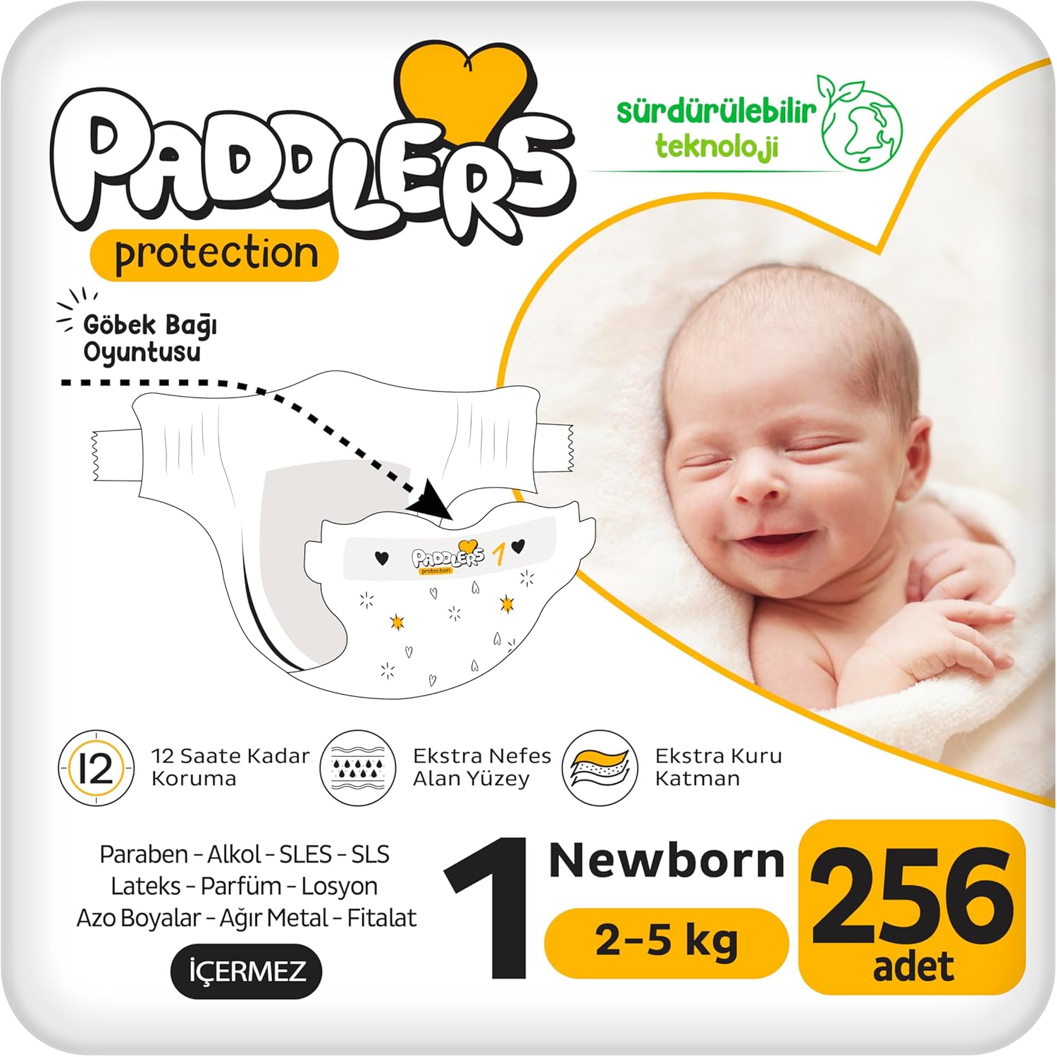 Alternative view of Protection Yenidoğan Bebek Bezi 1 Numara (2-5 Kg) 256 Adet – Ekstra Set, Maksimum Koruma