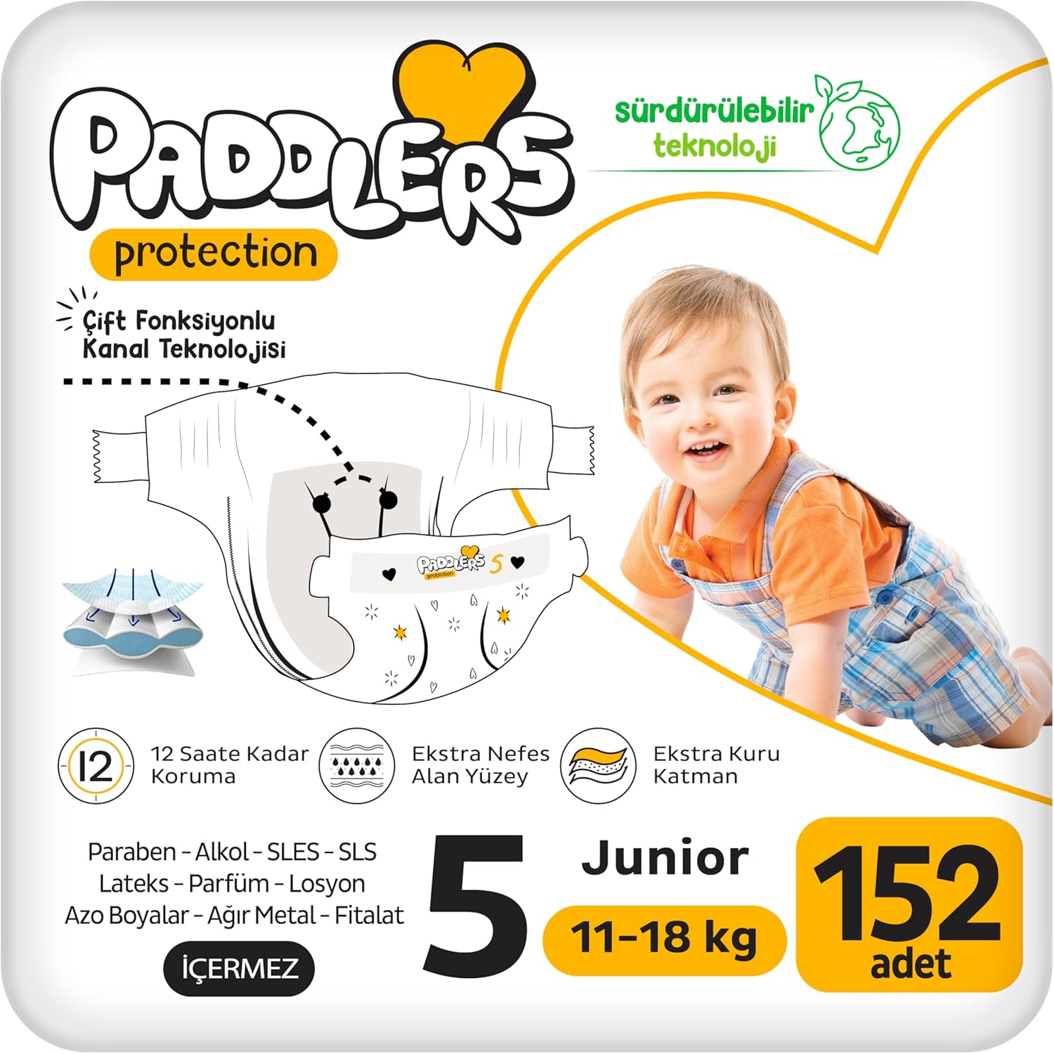 Protection Bebek Bezi 5 Numara Junior (11-18 Kg) 152 Adet – Ekstra Set, Maksimum Koruma