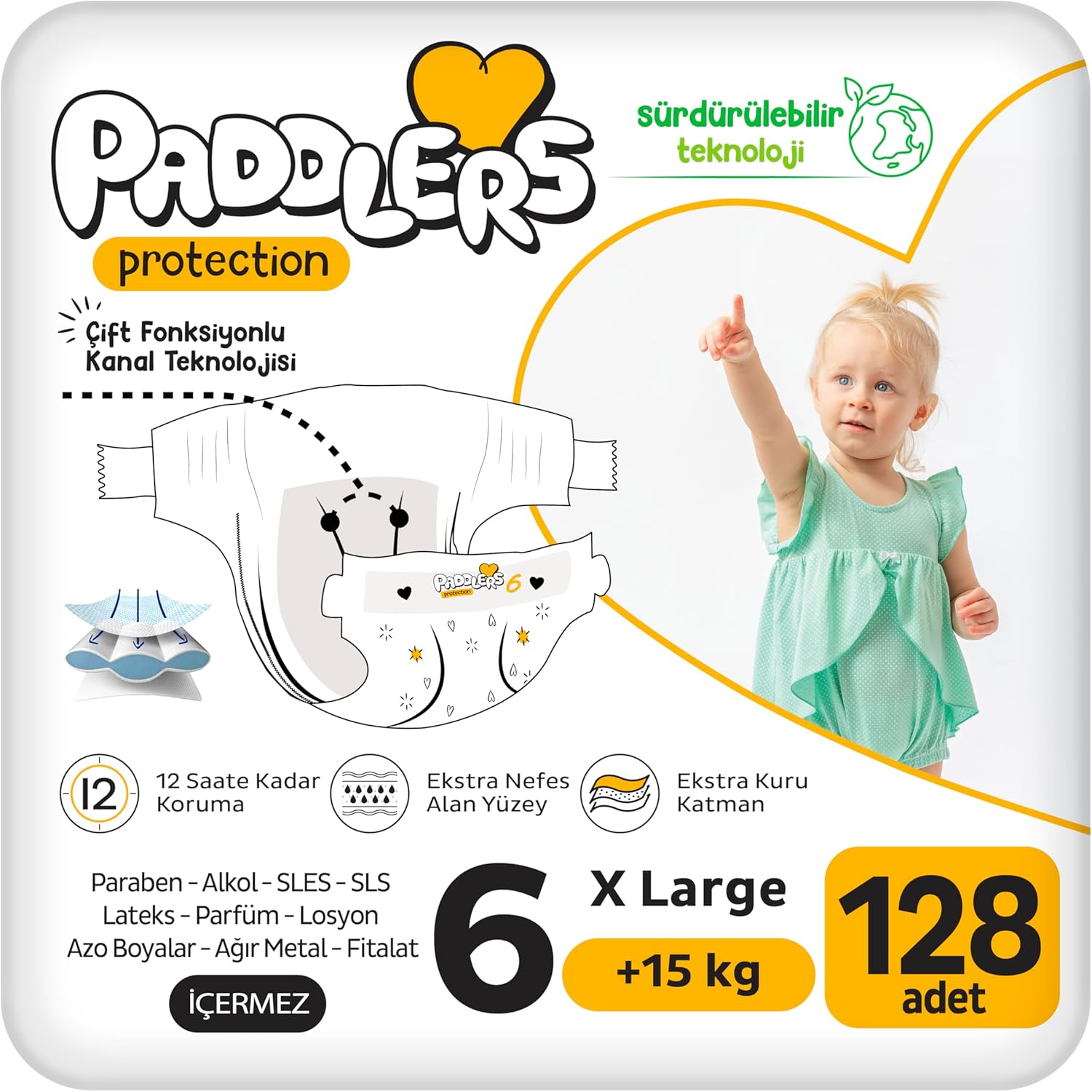 Alternative view of Protection Bebek Bezi 6 Numara X-Large (15+ Kg) 128 Adet – Ekstra Set, Maksimum Koruma