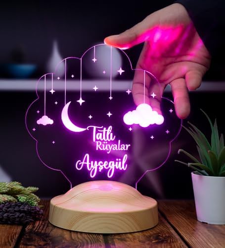 Alternative view of Ay ve Yıldız Tasarımlı Gece Lambası, İyi Geceler Hediyesi Kişiye Özel Çocuk Odası Dekoru, İsimli Bebek Hediyesi Led Lamba