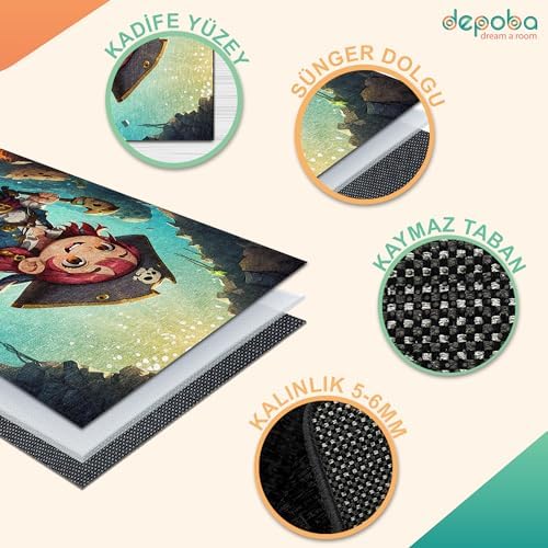 Zona Kadife Kaymaz Pamuk Tabanlı Yıkanabilir Antibakteriyel Çocuk Halısı 200x300