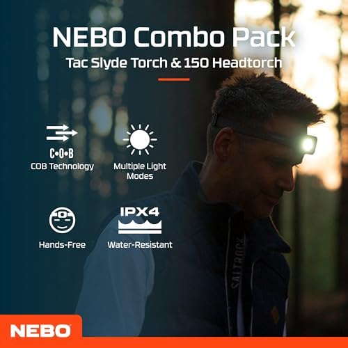 Alternative view of NEBO Combo Pack Tac Slyde & 150 Kafa Lambası - LED El Feneri ve Kafa Feneri - Fener Modu, Acil Kırmızı Flaş ve Eller Serbest Aydınlatma için Manyetik Tabanlı