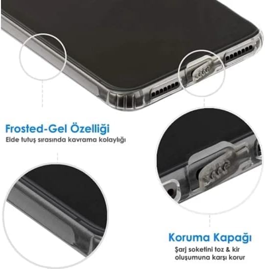 Tam Korumalı Telefonunuzun Tam Görünmesini Sağlayıp Telefonunuzun Kendi Güzelliğini Ön Plana Çıkaran Şarj Bölümü Tıpalı Koruma Sağlayan Şeffaf Silikon Telefon Kılıfı (7-8)