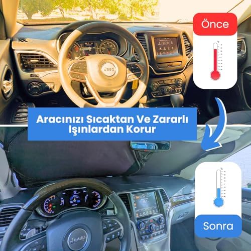 Araba Ön Cam Güneşlik Kolay Katlanabilir ve Yer Kaplamaz (150cm x 70cm) - UV Koruma ve Isı Azaltma Otomobil Güneşlikleri - Dayanıklı ve Hafif Ön Cam Gölgelik - Standart Boyutlara Uygun