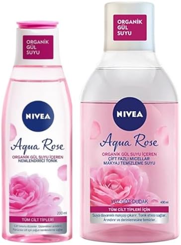 Aqua Rose Gül Suyu İçeren Çift Fazlı Micellar Makyaj Temizleme Suyu 400ml Ve Nemlendirici Tonik 200ml, Cilt Bakım, Yüz Temizleme