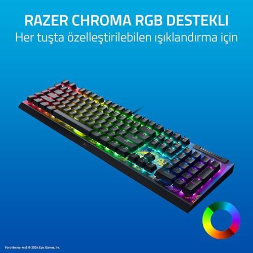 BlackWidow V4 X - Fortnite Edition RGB'li Mekanik Oyun Klavyesi (Sarı Anahtarlar, 6 özel makro tuşu, Doubleshot ABS tuş başlıkları) QWERTY US Düzeni | Fortnite