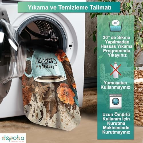 Visu Kadife Kaymaz Pamuk Tabanlı Yıkanabilir Antibakteriyel Mutfak Halısı 140x200